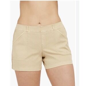 SPANX Stretch Twill Pull-on Shorts Almond Khaki Size Women's Medium Flat Front